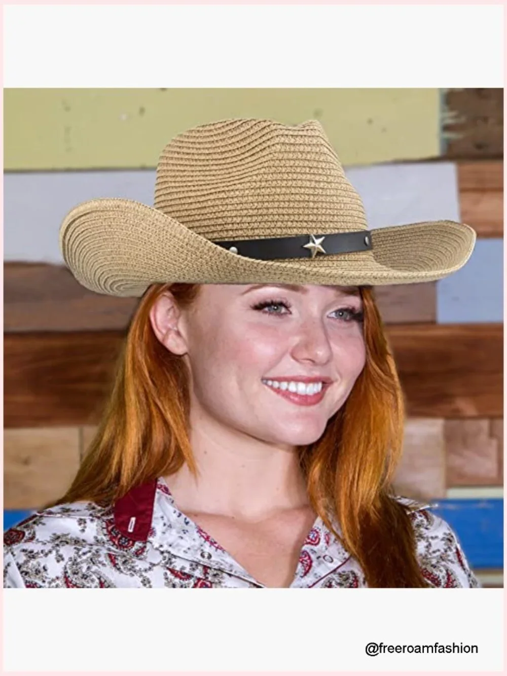 Straw Cowboy Hat Wide Brim Summer Sun Hat Cowgirl Western